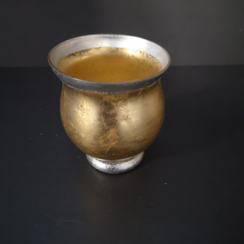 Vintage PartyLite Medici Tealight Holder #P7175 Gold & Silver Foil Over Glass